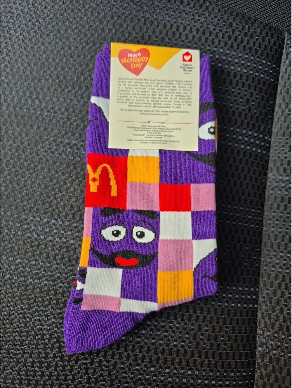 2026 McDonald’s Canada McHappy Day Grimace Socks Purple One Size Unisex Limited